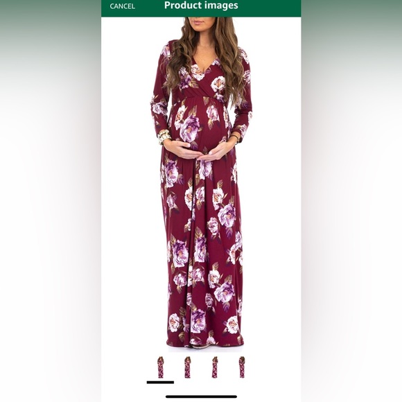 burgundy floral maternity dress Boho Mama Summer Outfits,Burgundy Bohemian Floral Print Maternity Dress With Cutout Waist And High Slit, A Bohemian Resort Style With Spaghetti Straps.,Maternity Minimalist Printed Sleeveless Dress